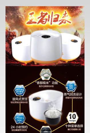 炫酷厨房电器电饭煲详情页产品描述页 