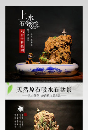 高端风吸水石盆景详情页PSD模板