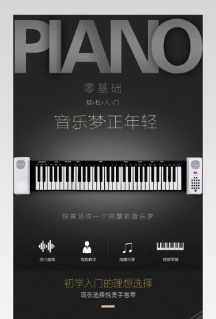 简约大气手卷琴乐器详情页通用  