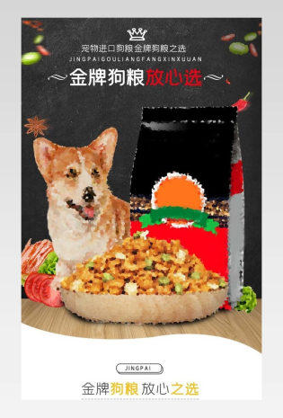黑色简约宠物狗粮详情描述页面介绍