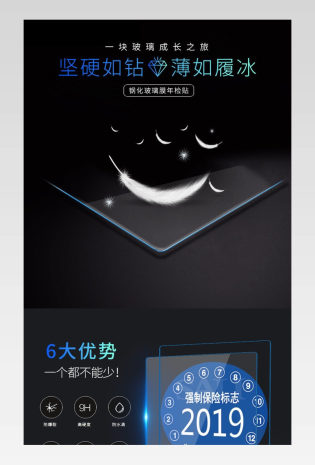  黑色简约汽车通用年检贴钢化膜详情页源文件