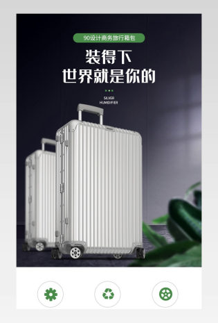 电商箱包行李箱灰色商务出行手提箱拉杆箱旅行箱详情页