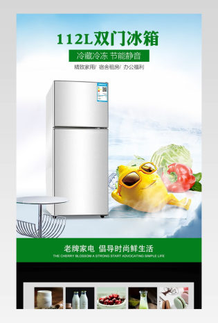 电商通用小清新风格绿色系日常描述家用电器双门冰箱详情