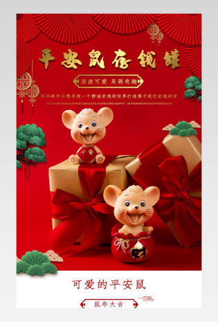 新年吉祥家居摆件日用百货平安鼠存钱罐详情页