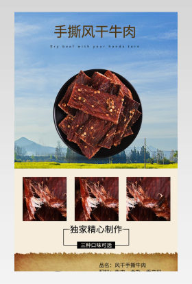 黑色简约零食牛肉干特产通用详情页