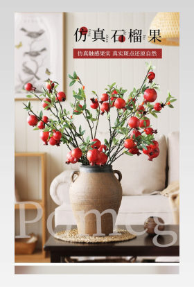 日系中国风鲜花盆栽石榴果绿植详情页