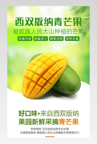食品生鲜水果西双版纳热水青芒果果园新鲜采摘大青芒详情页简约清新通用