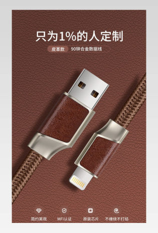 复古咖啡色手机数据线充电器详情页